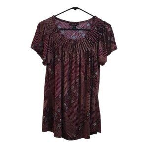 Women's Style & Co Maroon Cream Polka Dot Blouse Size Medium EUC #4654